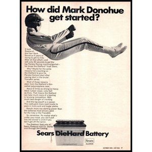 1969 Sears Diehard Car Battery Vintage Print Ad Mark Donahue Indy Race Wall Art